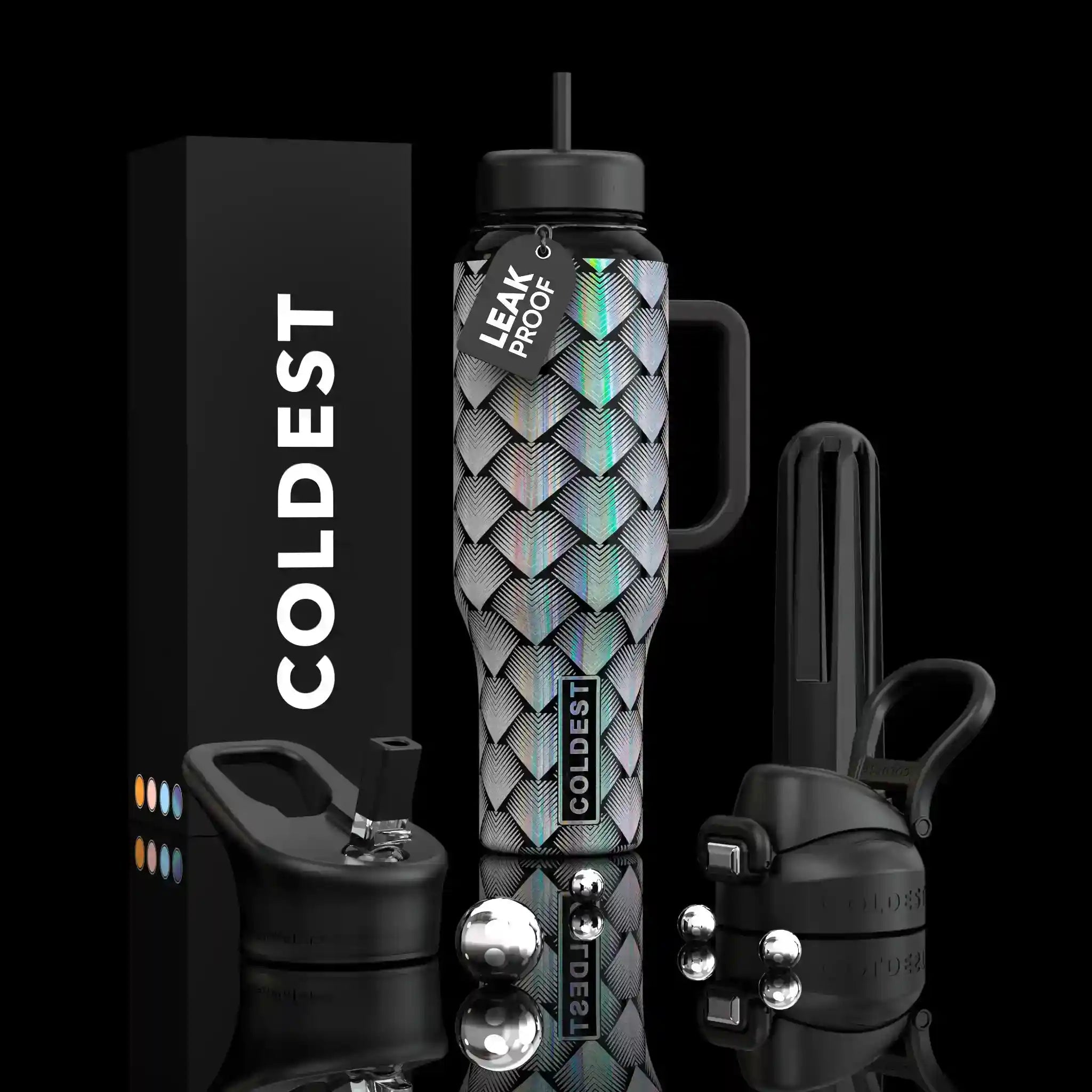 COLDEST 46oz Leakproof Insulated Tumbler with 3 Lids