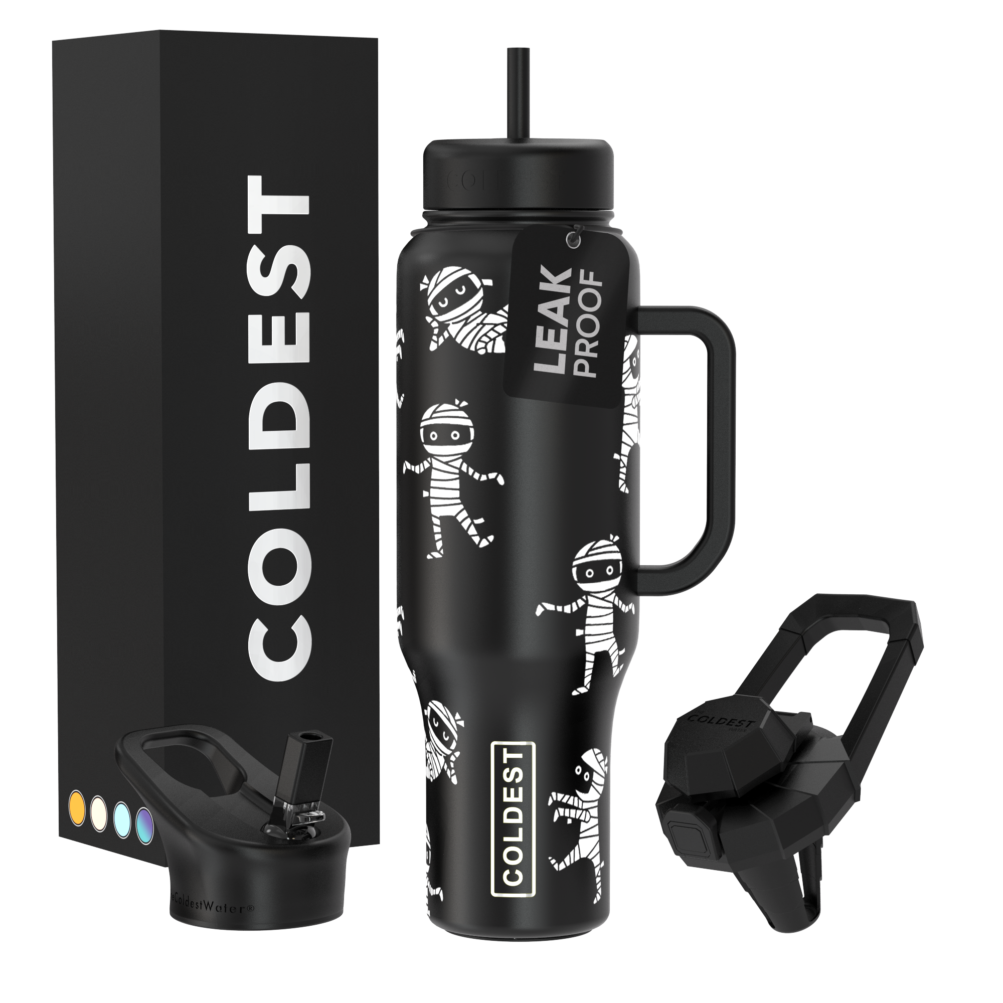 COLDEST 46oz Leakproof Insulated Tumbler with 3 Lids