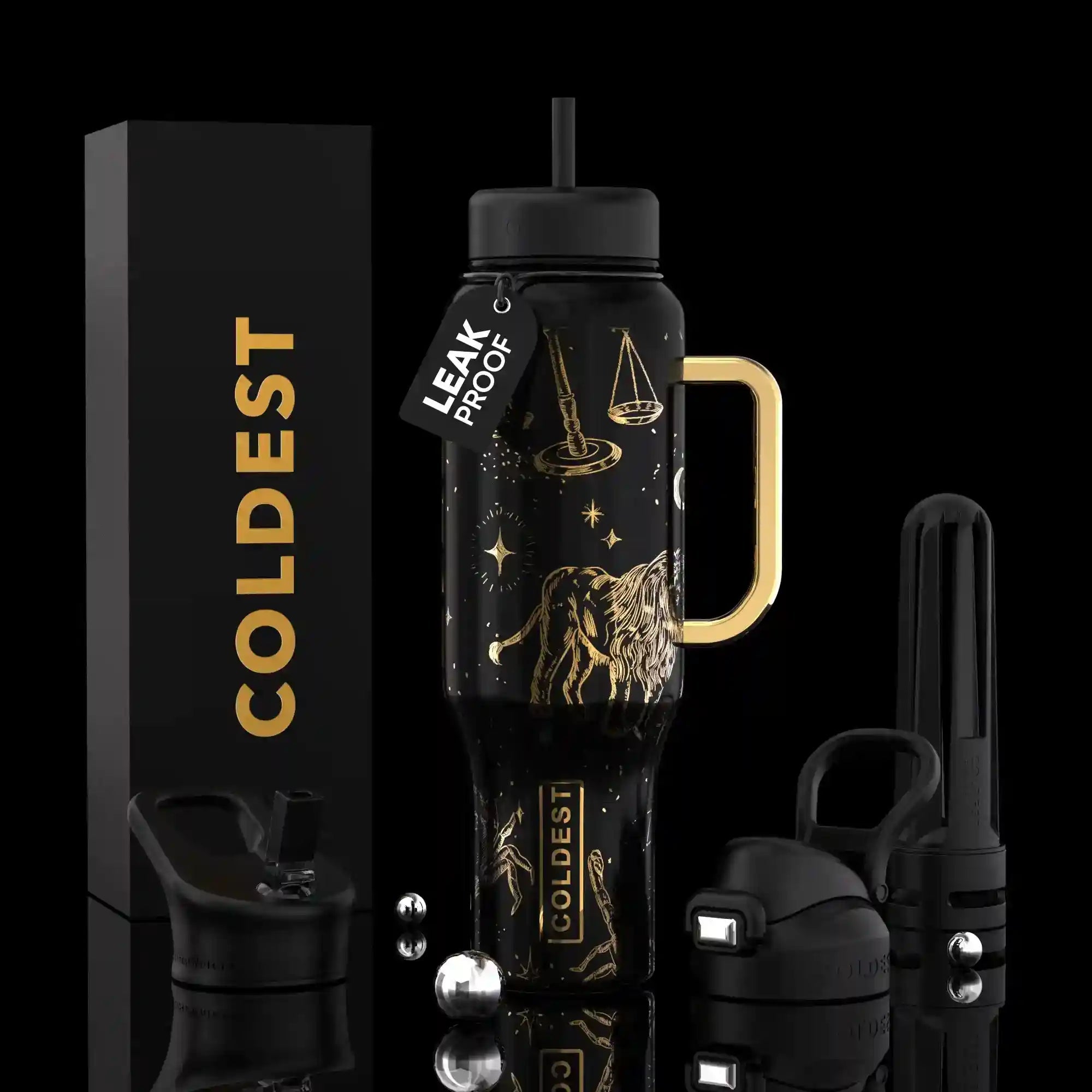 COLDEST 46oz Leakproof Insulated Tumbler with 3 Lids