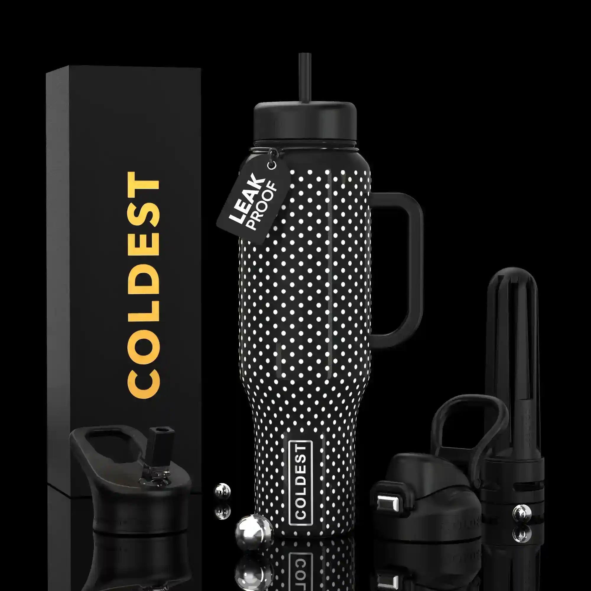 COLDEST 46oz Leakproof Insulated Tumbler with 3 Lids