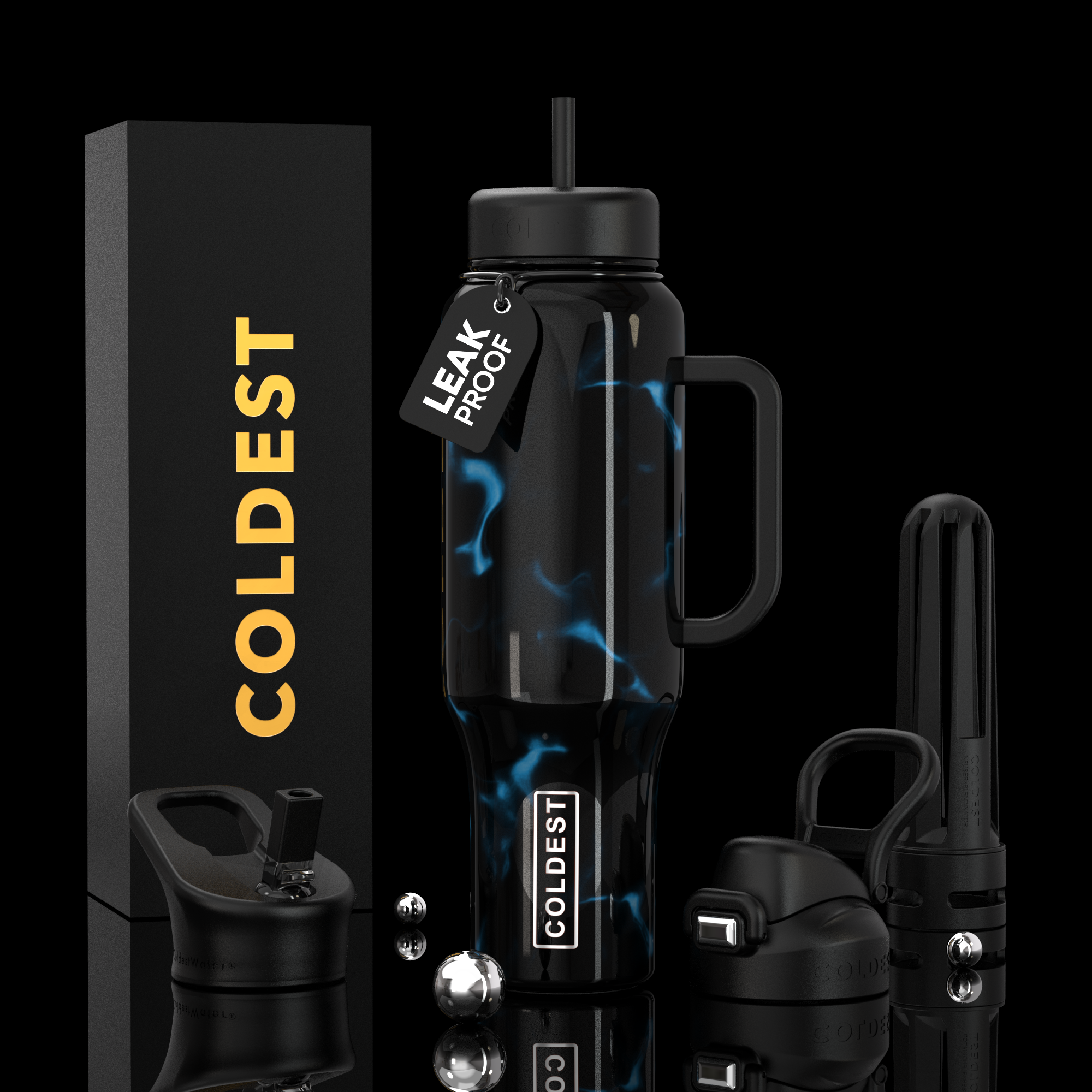 COLDEST 46oz Leakproof Insulated Tumbler with 3 Lids