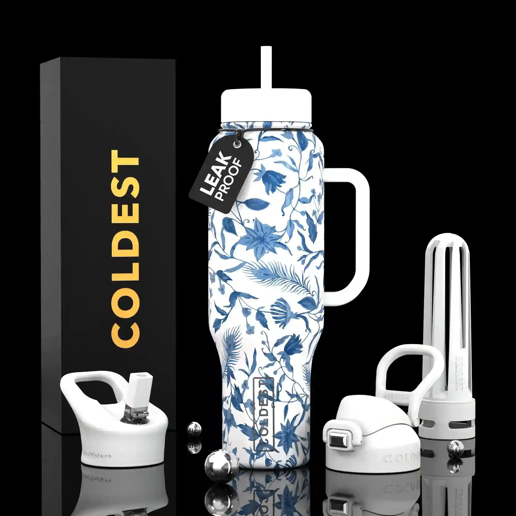 COLDEST 46oz Leakproof Insulated Tumbler with 3 Lids