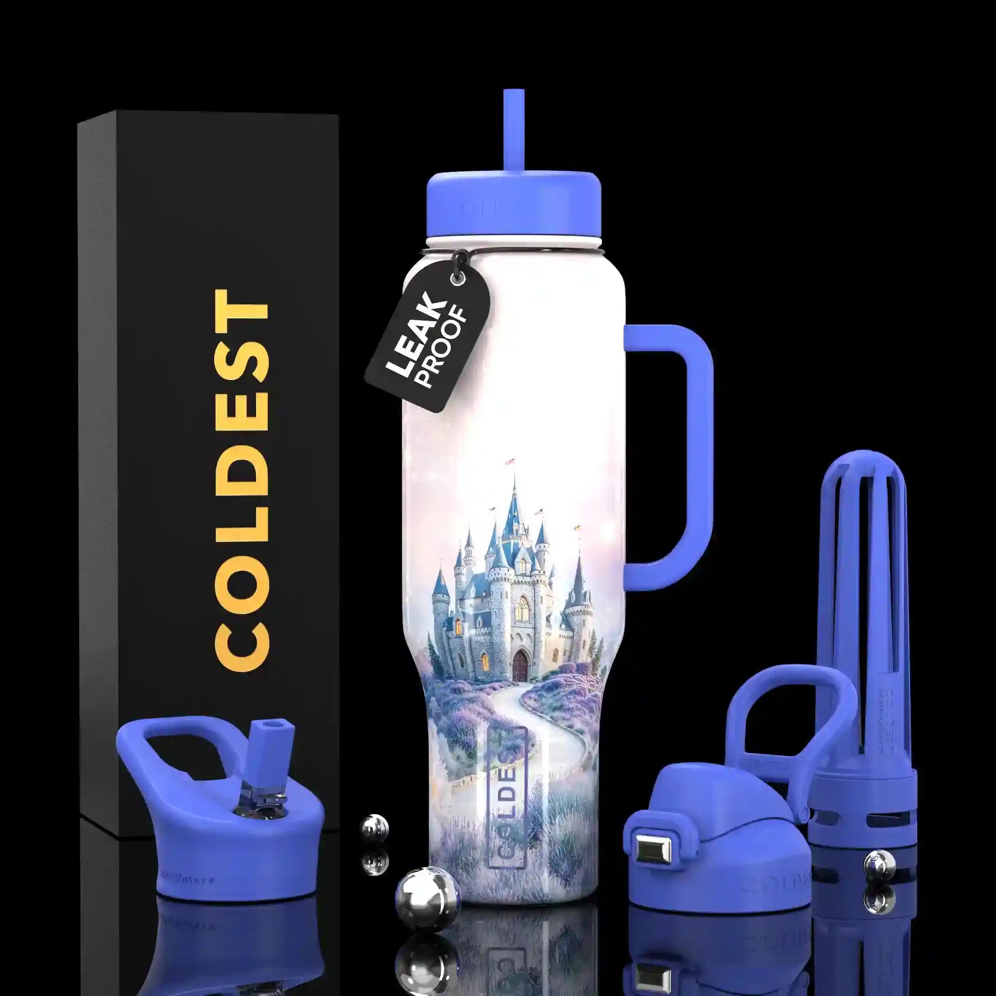 COLDEST 46oz Leakproof Insulated Tumbler with 3 Lids