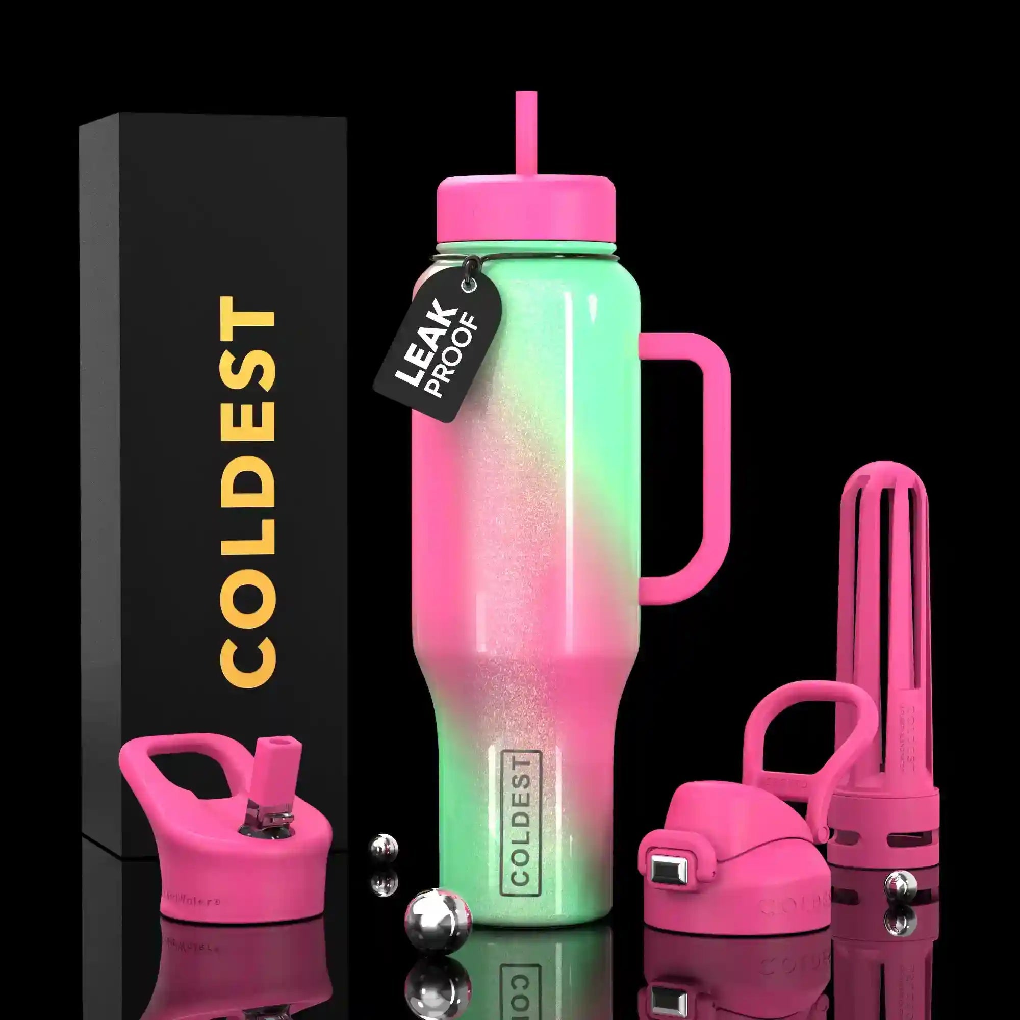 COLDEST 46oz Leakproof Insulated Tumbler with 3 Lids