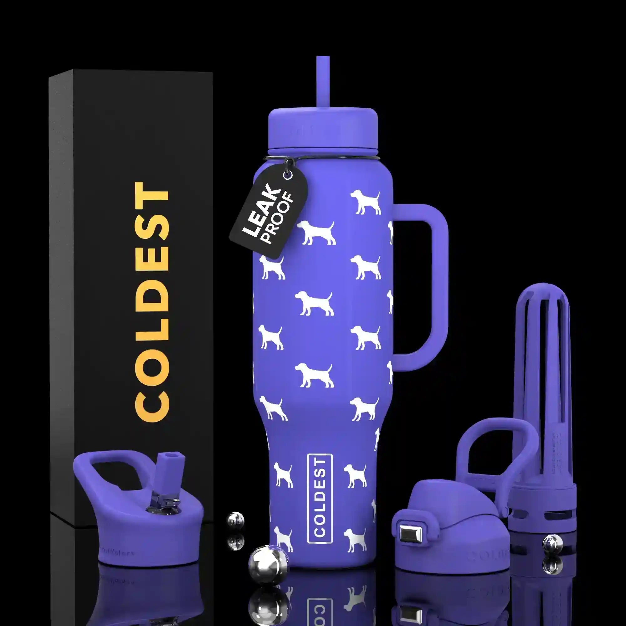 COLDEST 46oz Leakproof Insulated Tumbler with 3 Lids