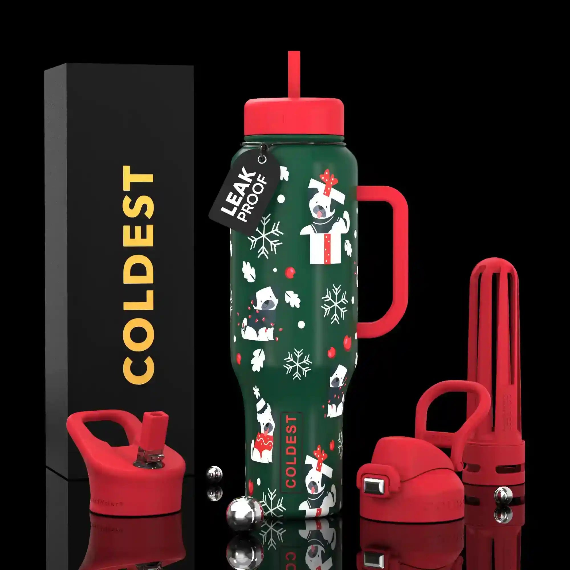COLDEST 46oz Leakproof Insulated Tumbler with 3 Lids