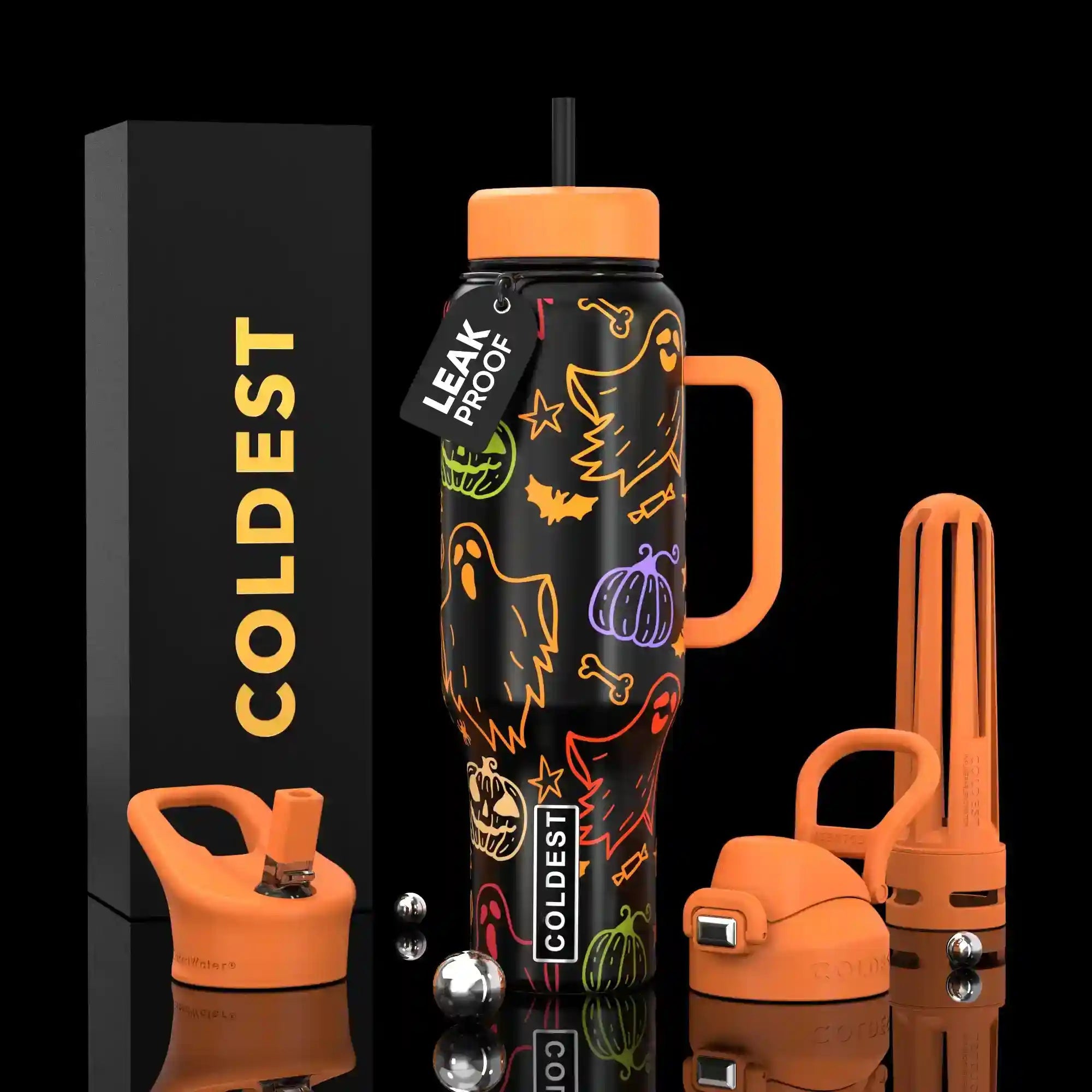 COLDEST 46oz Leakproof Insulated Tumbler with 3 Lids