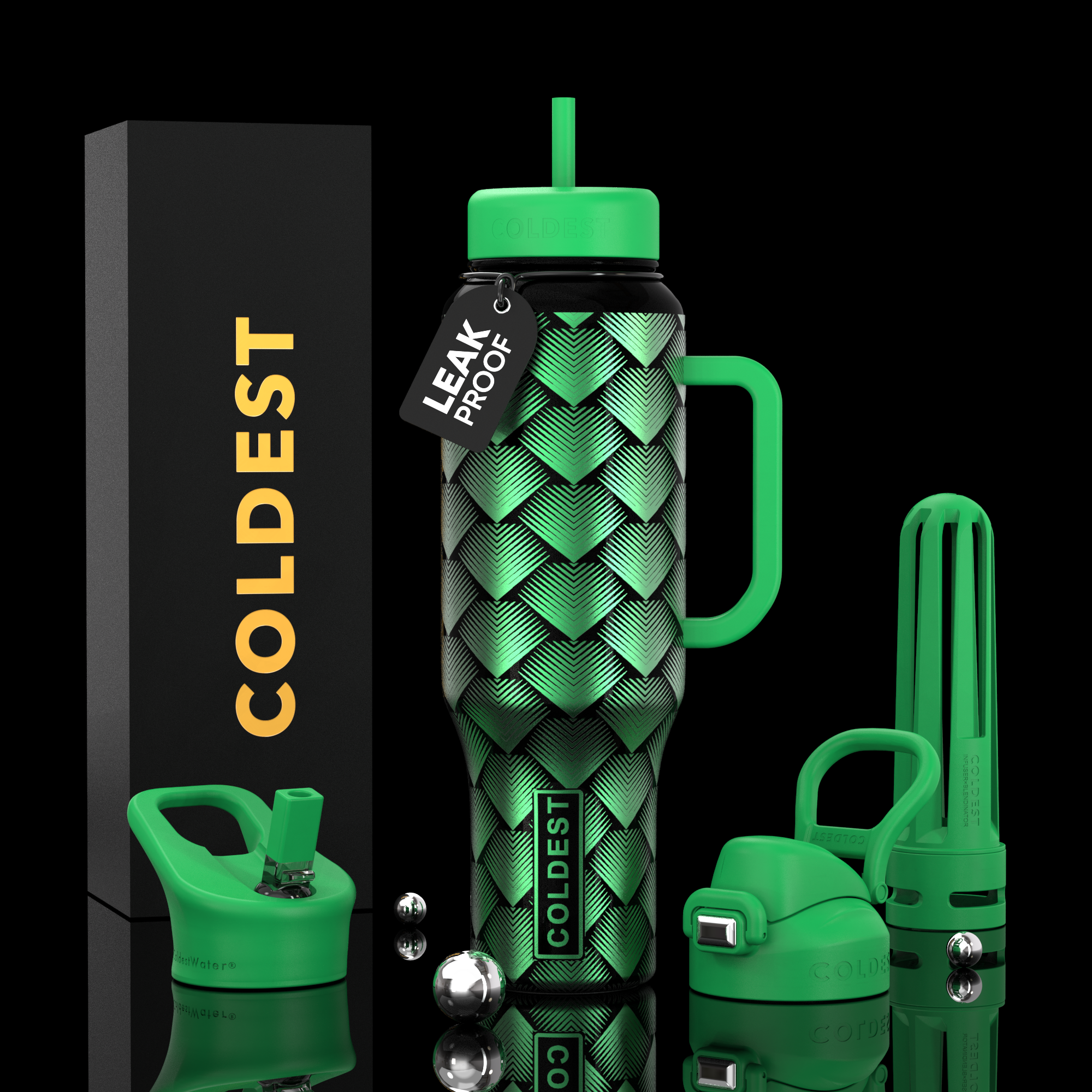 COLDEST 46oz Leakproof Insulated Tumbler with 3 Lids