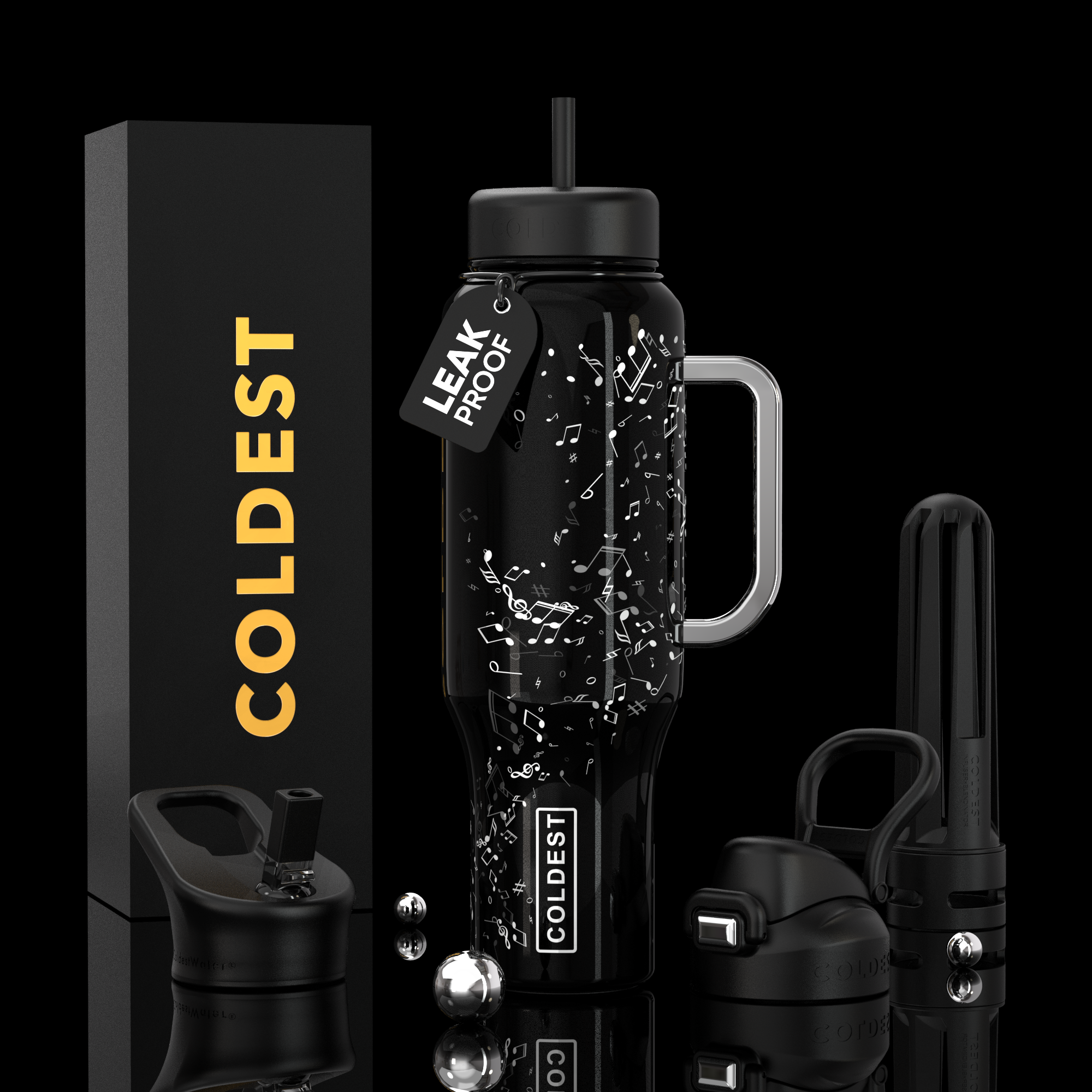COLDEST 46oz Leakproof Insulated Tumbler with 3 Lids