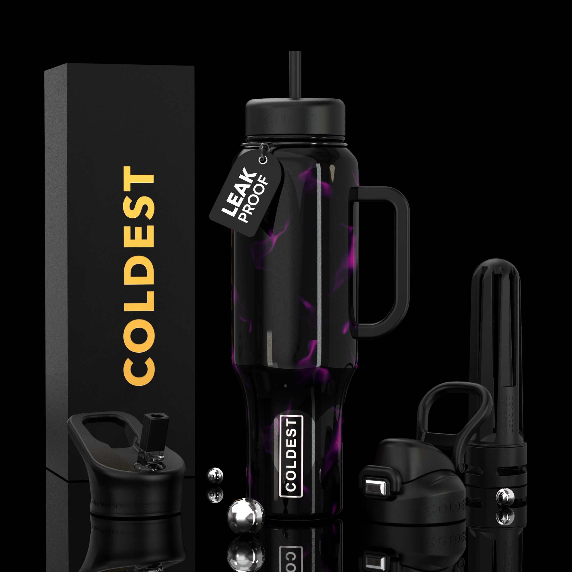 COLDEST 46oz Leakproof Insulated Tumbler with 3 Lids