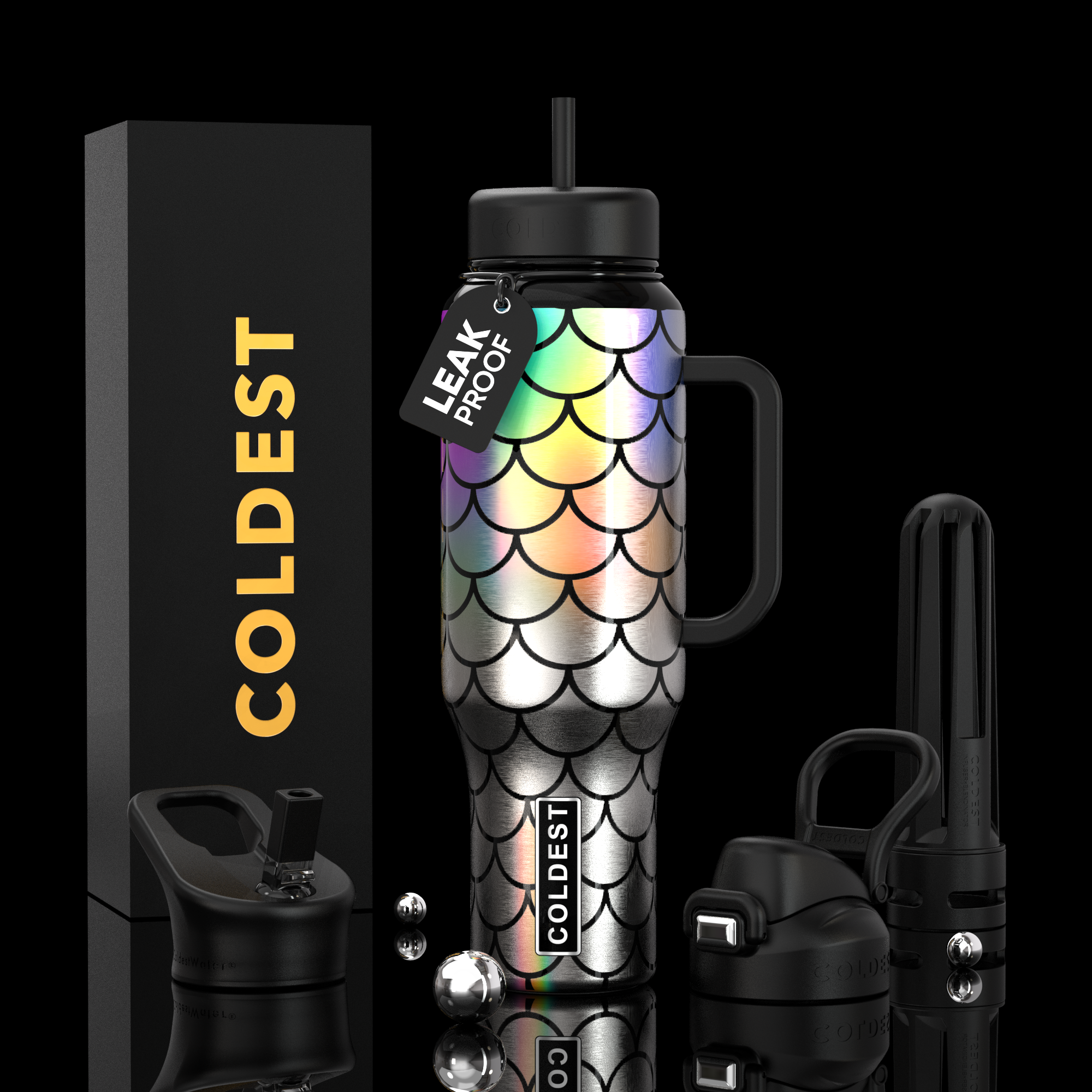 COLDEST 46oz Leakproof Insulated Tumbler with 3 Lids