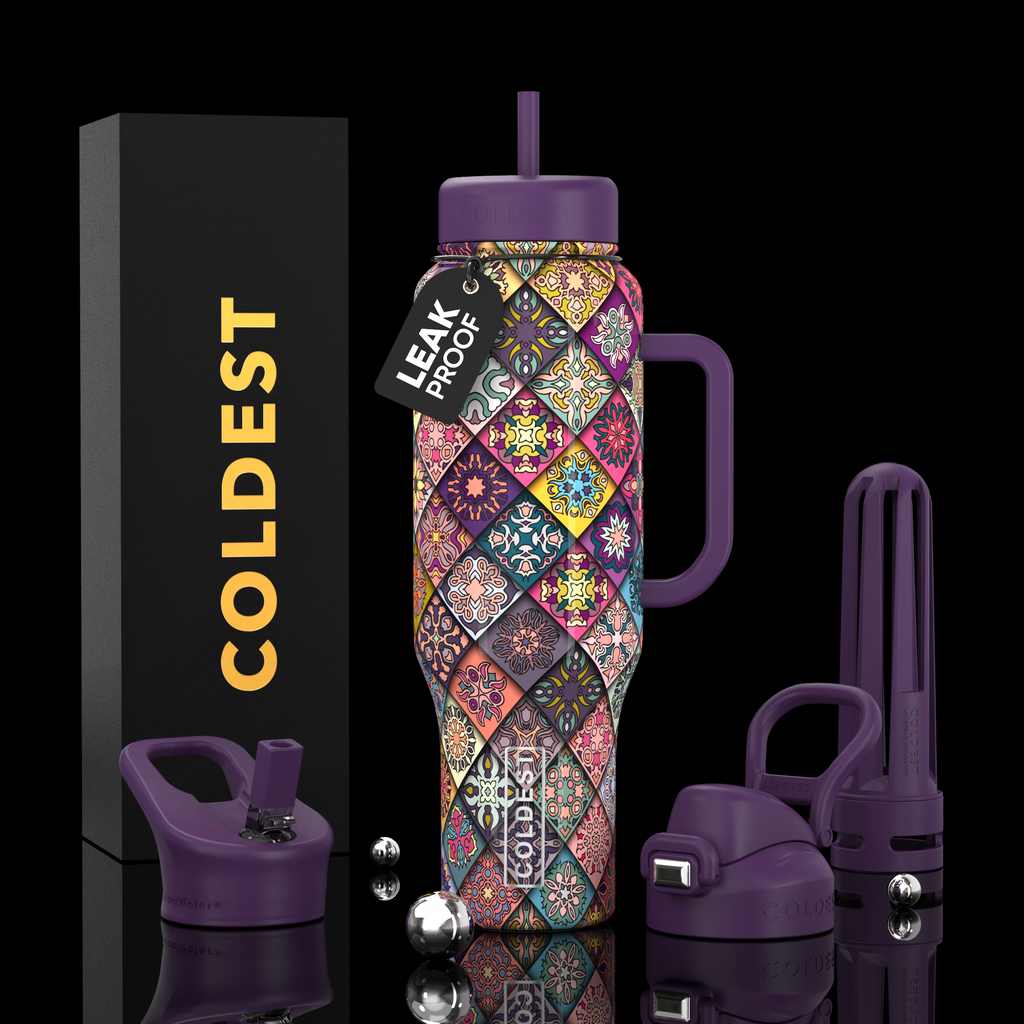 COLDEST 46oz Leakproof Insulated Tumbler with 3 Lids