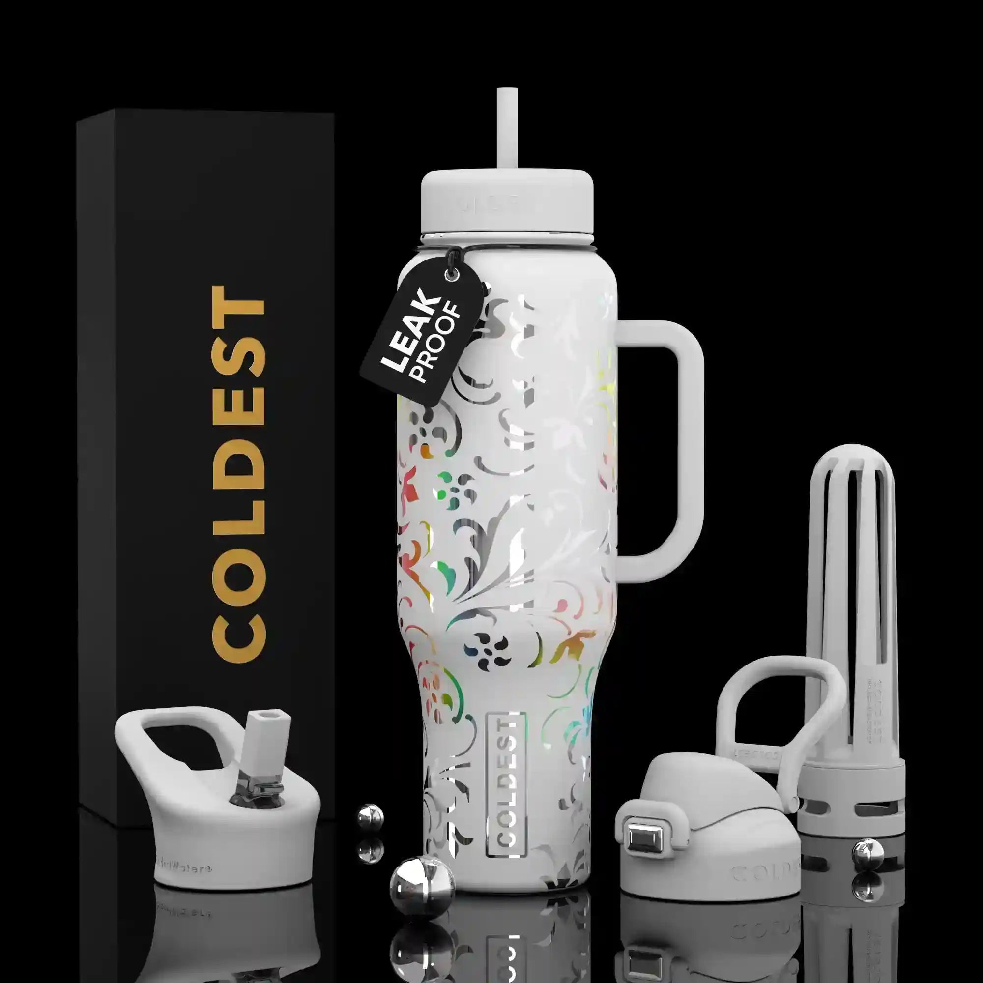COLDEST 46oz Leakproof Insulated Tumbler with 3 Lids