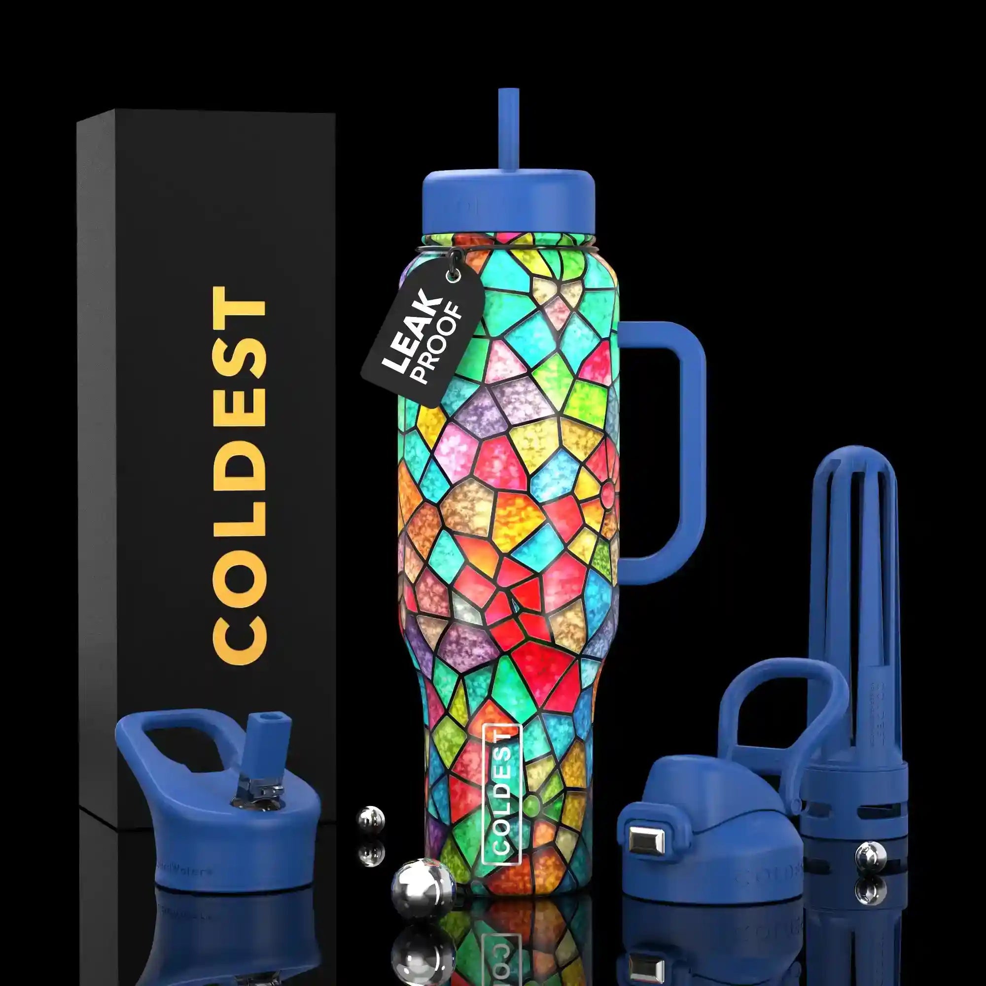 COLDEST 46oz Leakproof Insulated Tumbler with 3 Lids