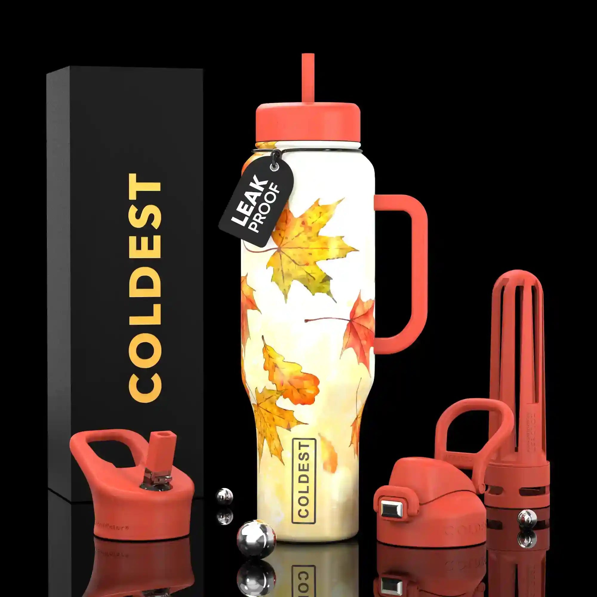 COLDEST 46oz Leakproof Insulated Tumbler with 3 Lids
