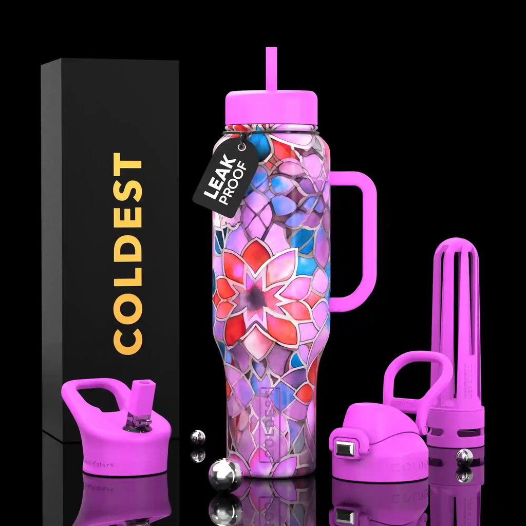 COLDEST 46oz Leakproof Insulated Tumbler with 3 Lids