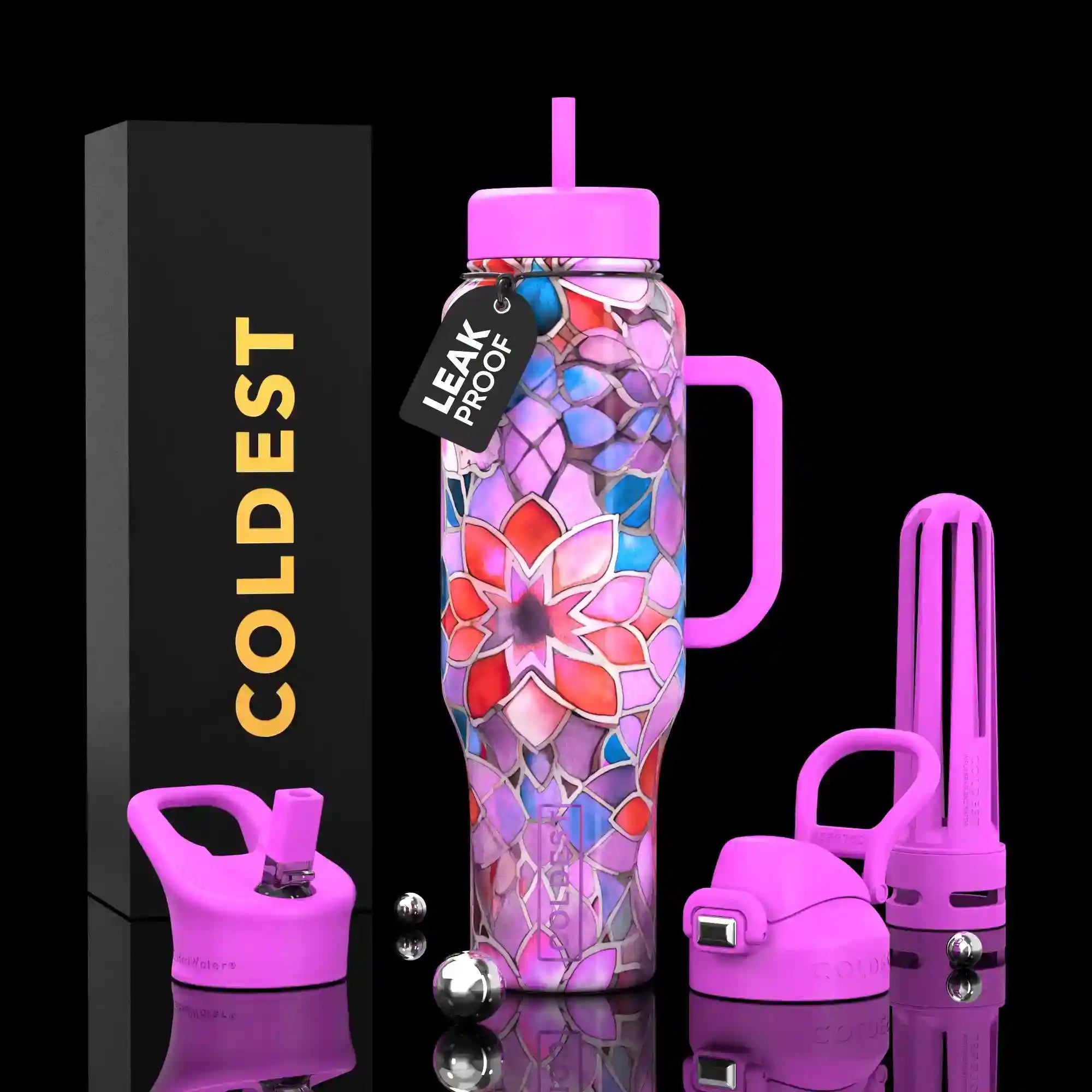 COLDEST 46oz Leakproof Insulated Tumbler with 3 Lids
