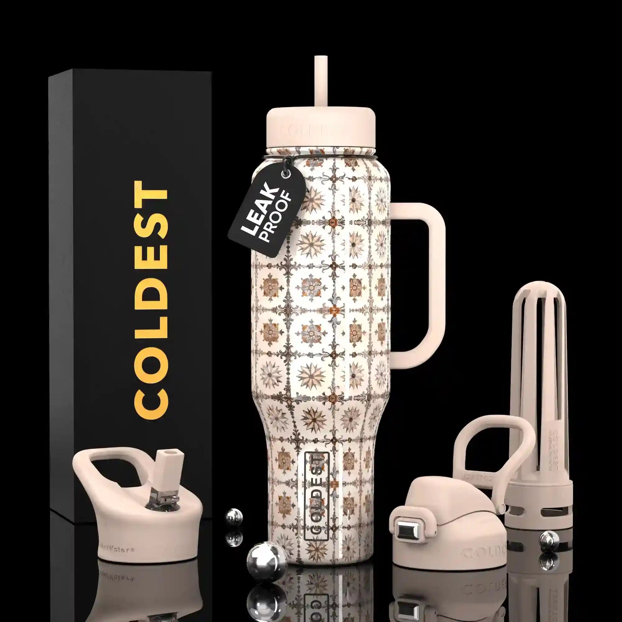 COLDEST 46oz Leakproof Insulated Tumbler with 3 Lids
