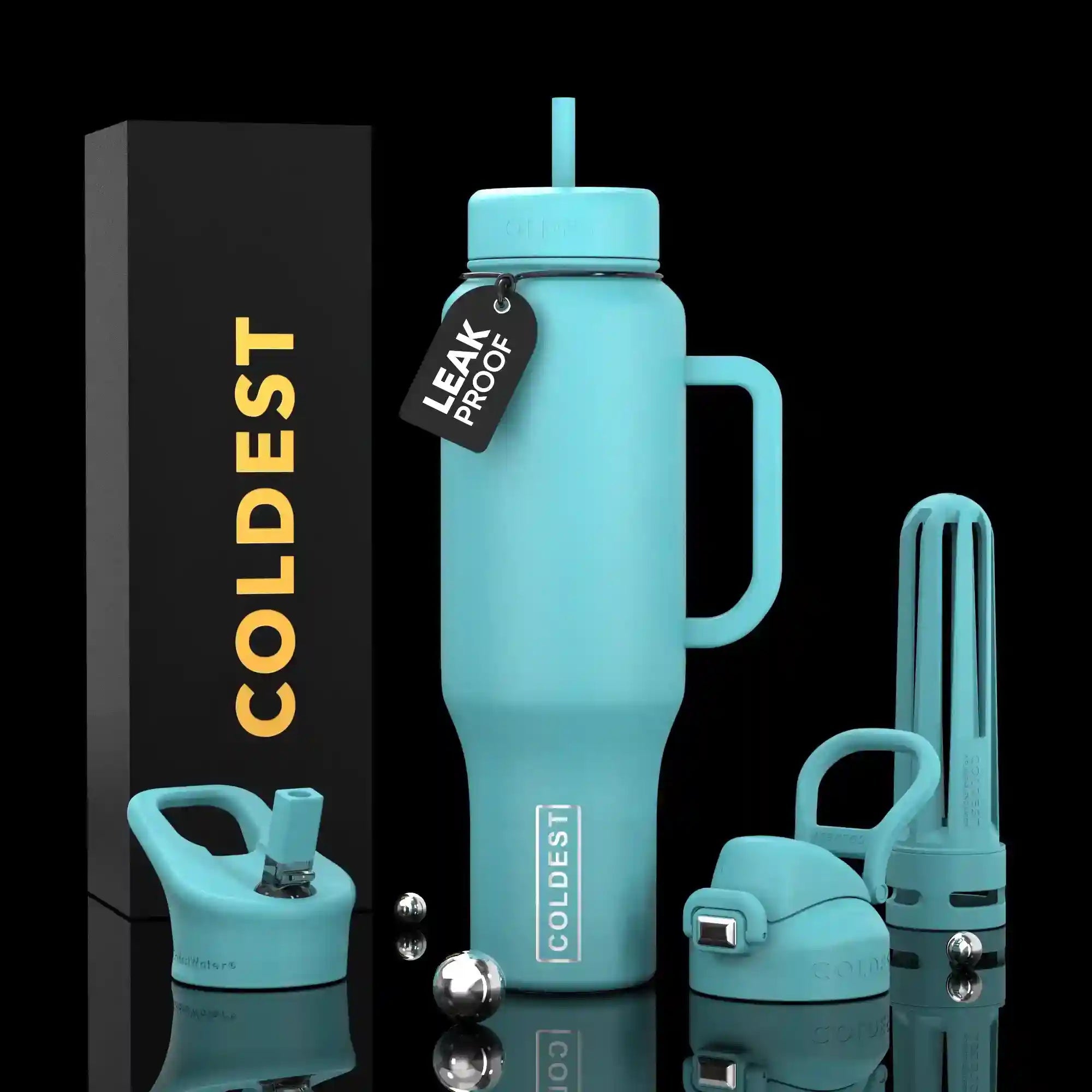 COLDEST 46oz Leakproof Insulated Tumbler with 3 Lids
