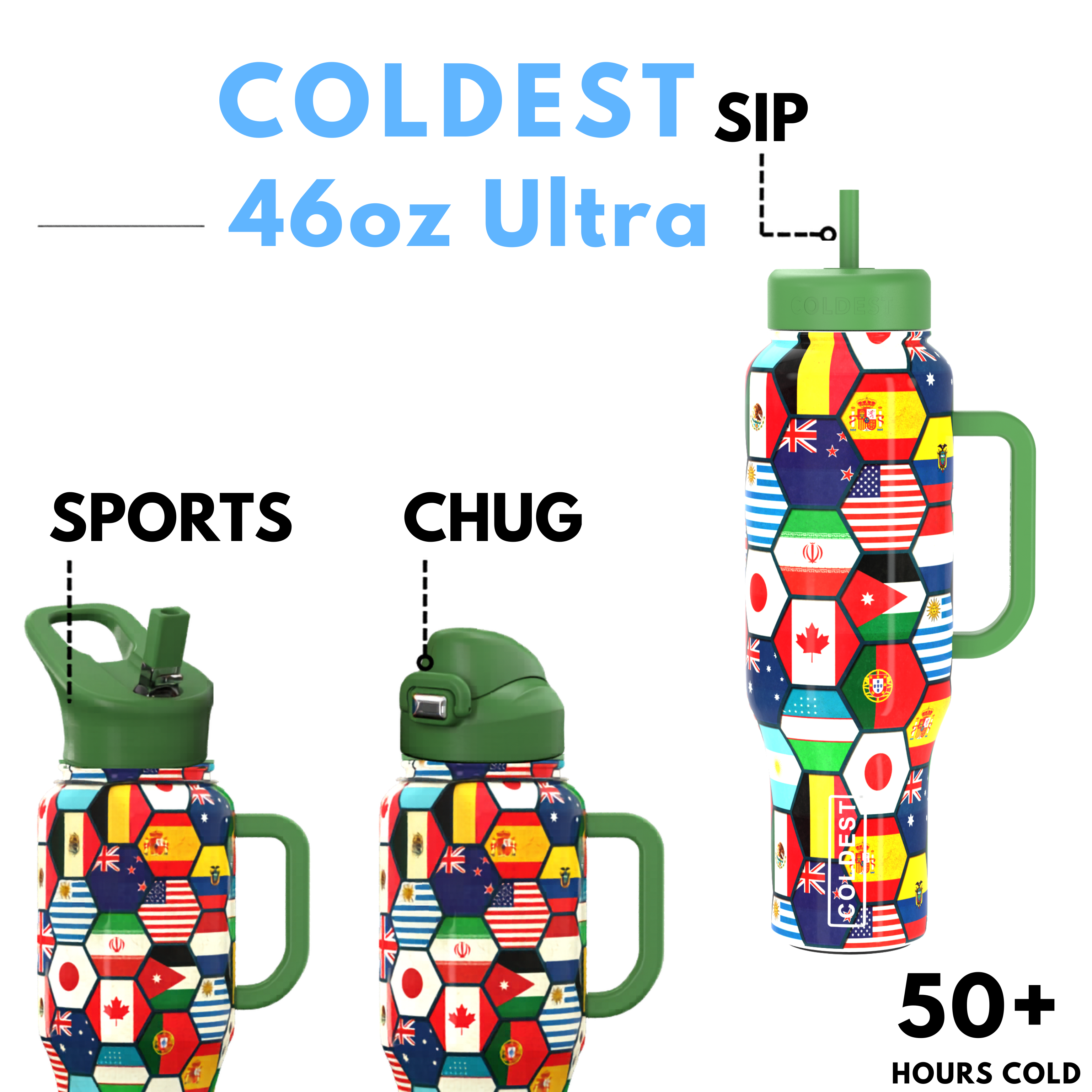 COLDEST 46oz Leakproof Insulated Tumbler with 3 Lids