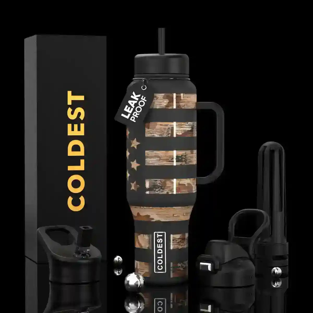 COLDEST 46oz Leakproof Insulated Tumbler with 3 Lids