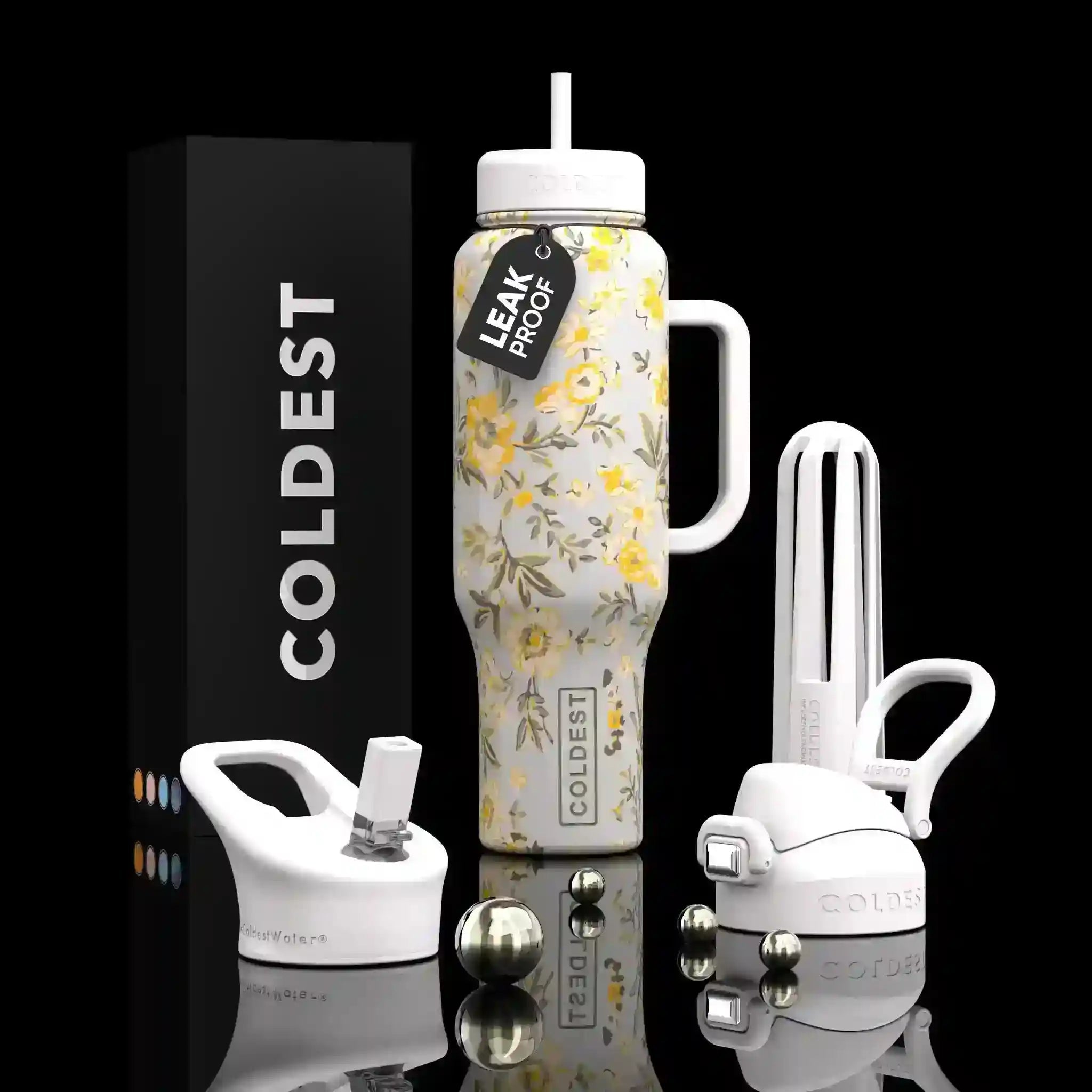 COLDEST 46oz Leakproof Insulated Tumbler with 3 Lids
